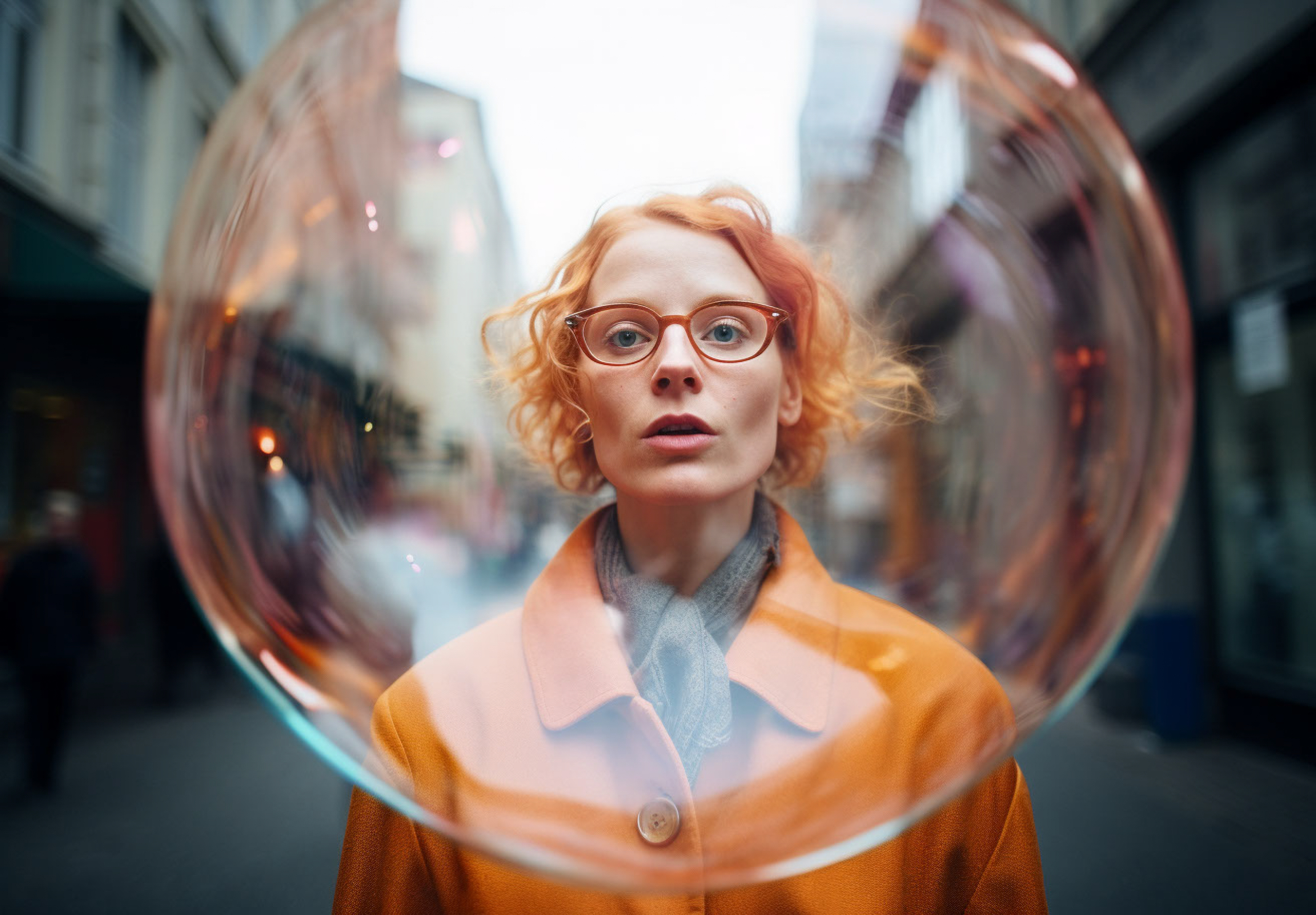 Mujer dentro de una borbuja